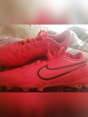 Nike Tiempo Youth Soccer Cleats - Hot Pink with Black Swoosh